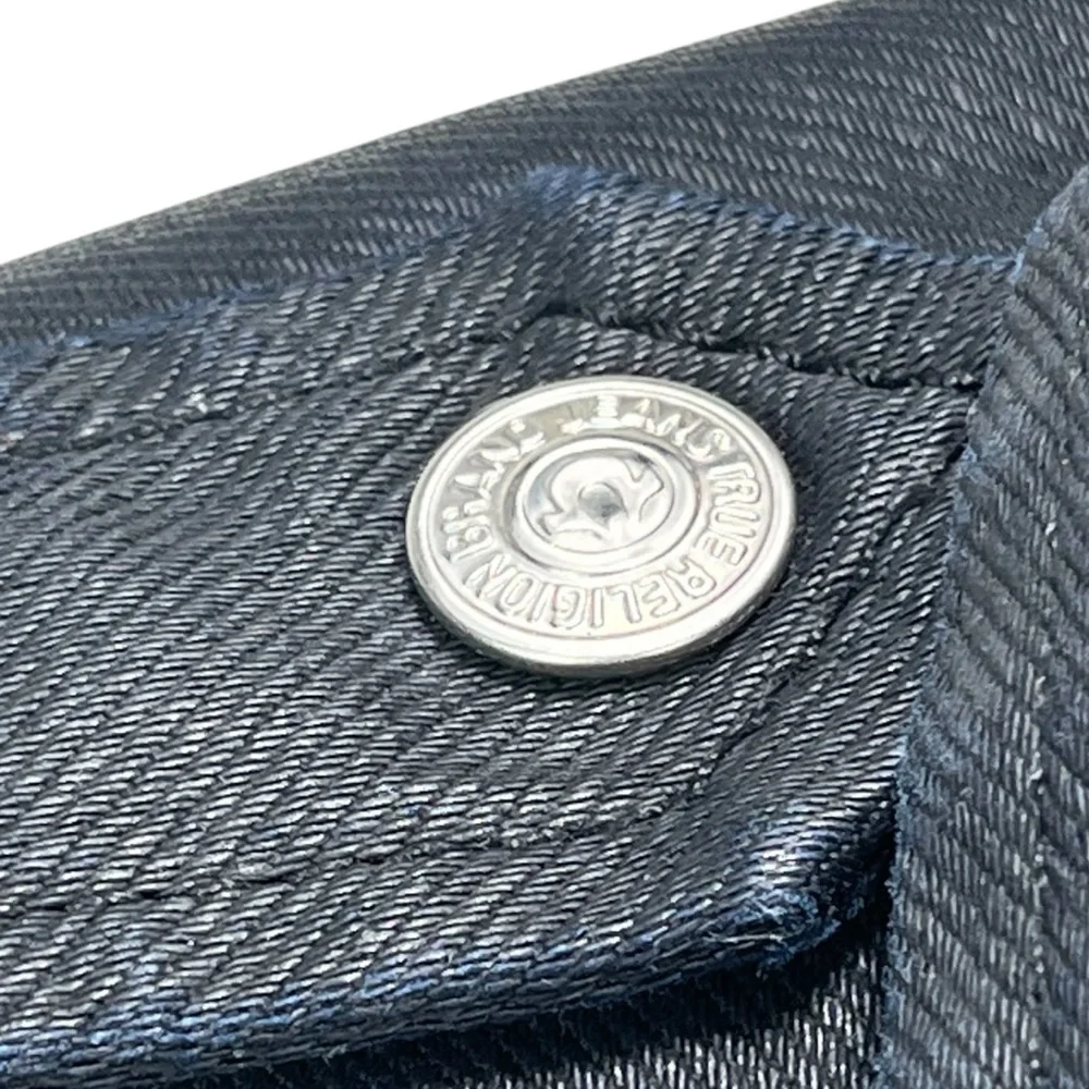 True Religion Women’s‎ Medium Cropped Moto Jacket Black Coated Biker Zip